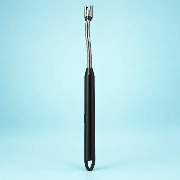 Black electric lighter with flexible metal neck